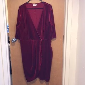 Red velvet v-neck dress